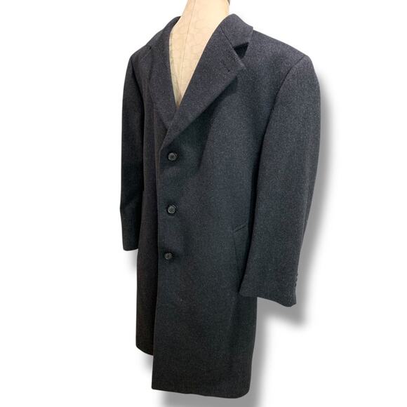Size 42S Stafford Performance Mens Wool Blend Charcoal Overcoat Short